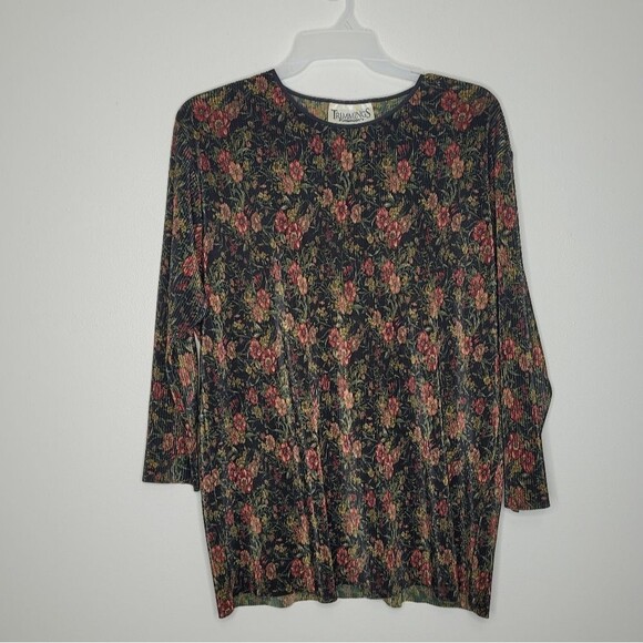 Vintage dark moody floral accordion pleated pullover whimsigoth top 90s - Picture 1 of 6